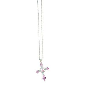 Elegant Silver & Pink Cross Pendant Necklace